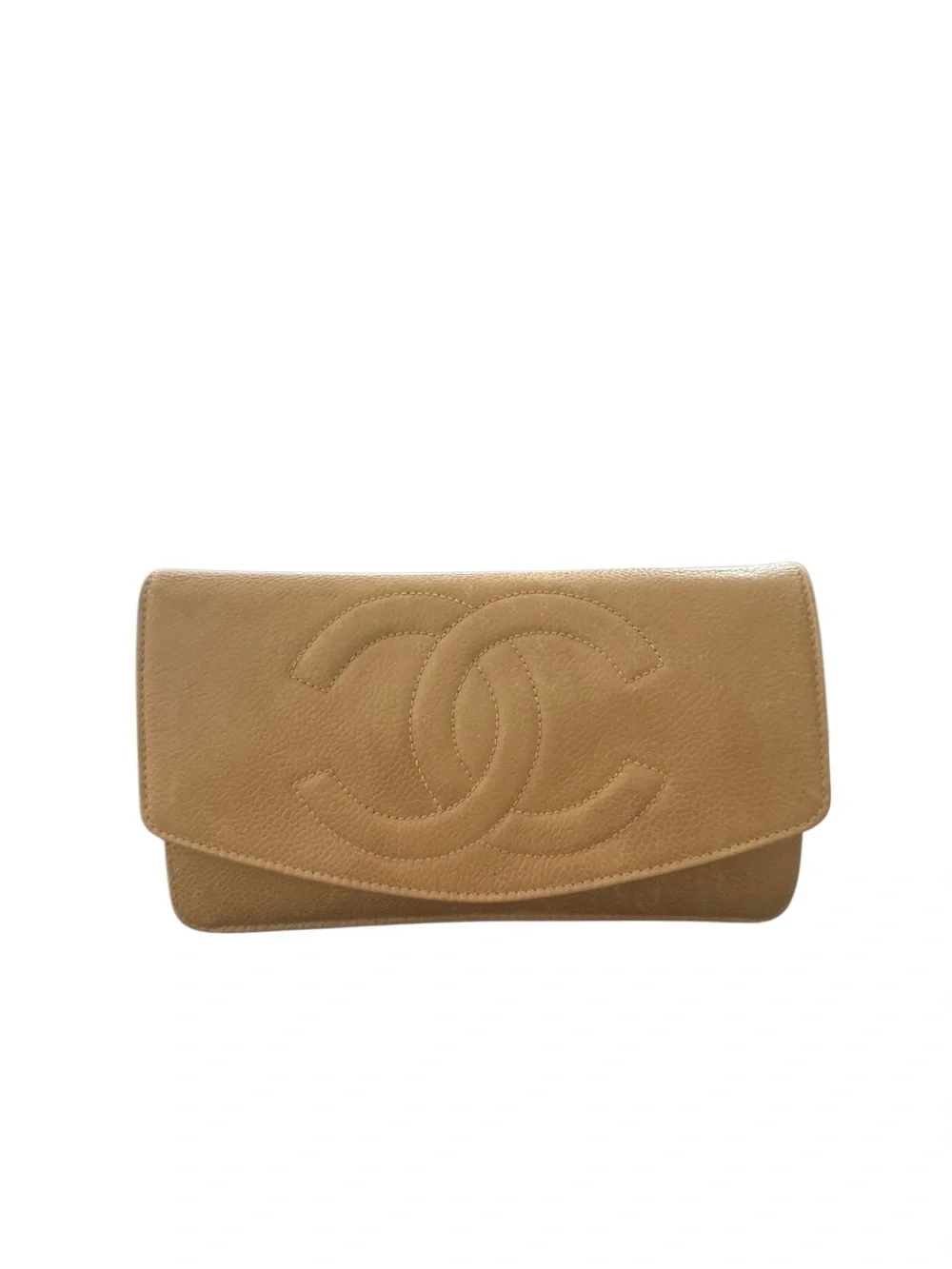 CHANEL Tan Quilted CC Leather Clutch